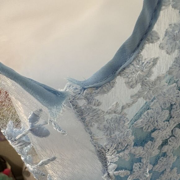 Sleeveless Blue Satin Lace Maxi Dress Womens M Prom Bridesmaid Formal Elegant - Picture 3 of 10